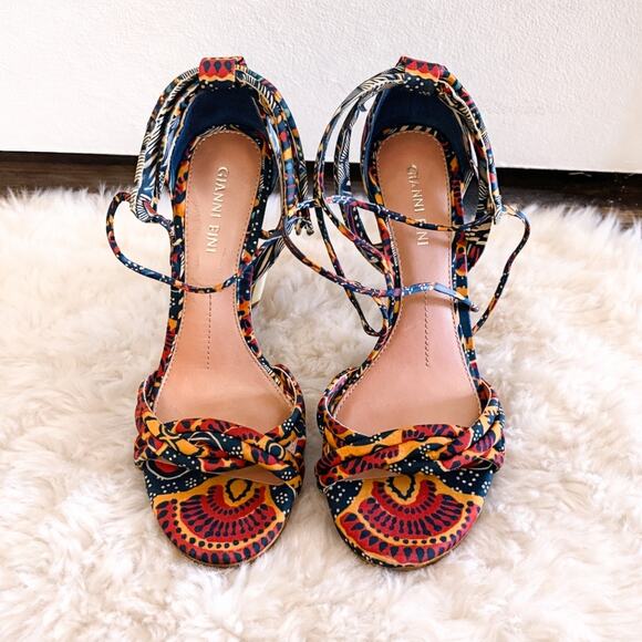 Gianni Bini Abbrie Boho Tribal Lace Up Heels 6.5 Festival Ankle Wrap Sandals - Picture 2 of 5